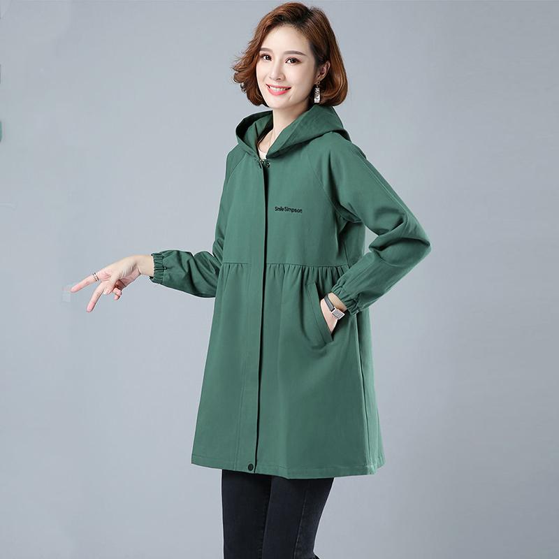 Spring Autumn Large Size Hooded Windbreaker Coats Women's Mid-Length Trench Coat 2021 New Female Coat Casual Outerwear