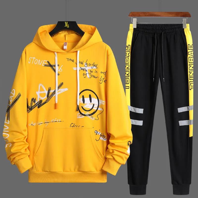 Youth Hooded Sports Suit Spring Campus Sportswear Casual Loose Clothing Pullover Suits Men