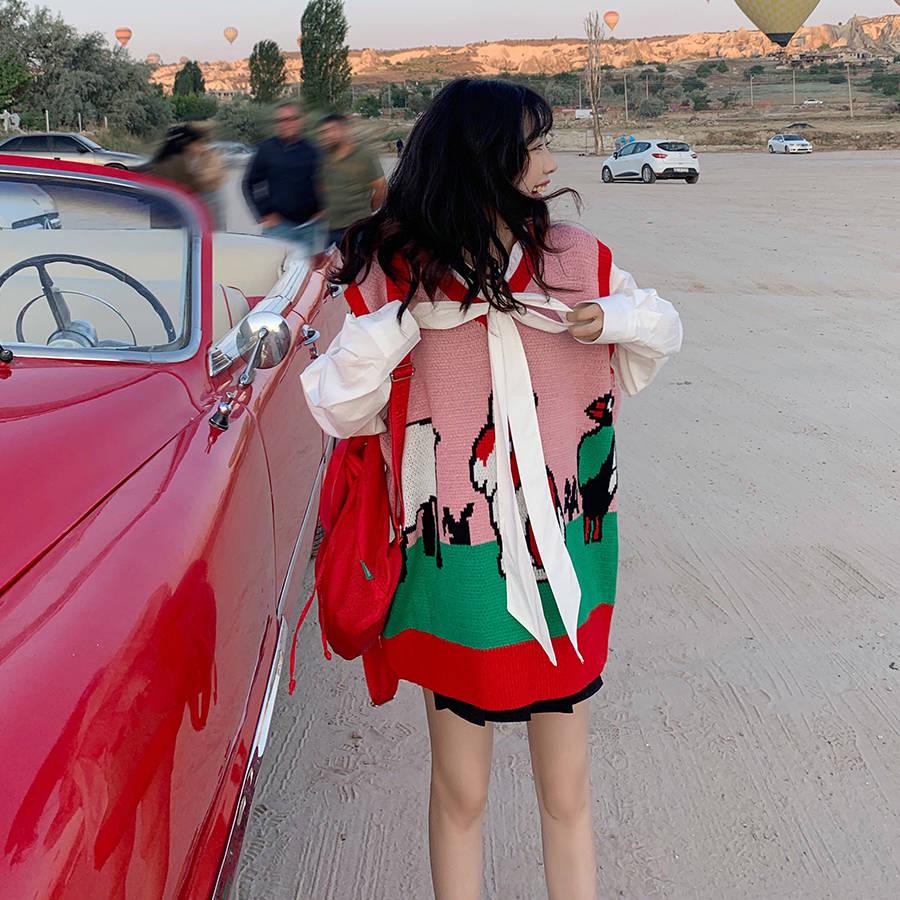 Pofulove Autumn Winter Sweater Sleeveless Pullover Sweater Vest Coat Loose V-neck Vest Women