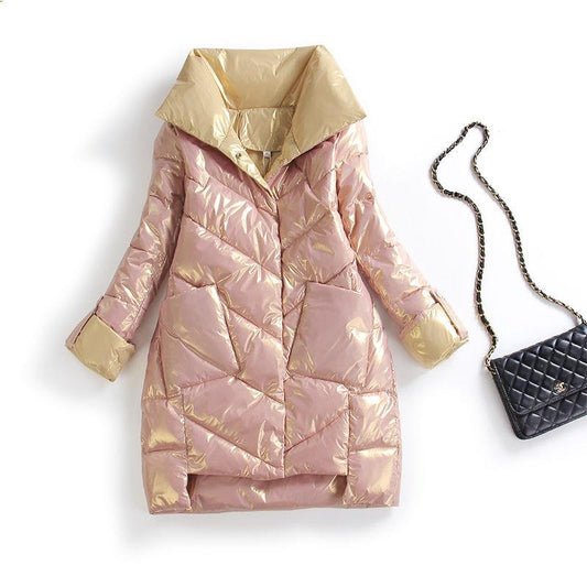 Winter Fashion Trend Cotton-padded Jacket Women's Mid-length Slimming Shiny Face All-match Comfortable Down Jacket