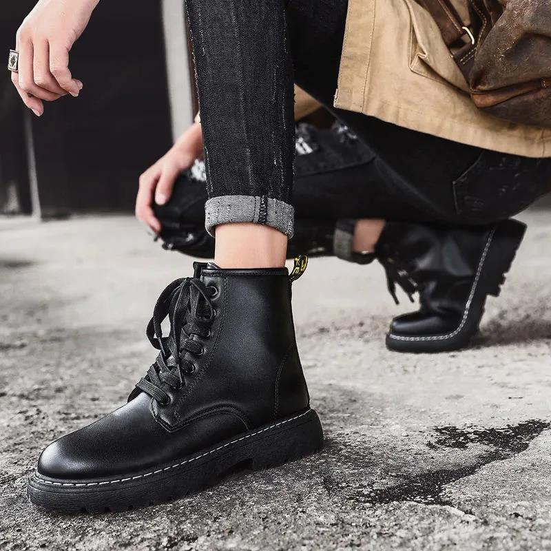 Summer Men's High-top All Black Martin Boots Korean Style All-match Men's Trendy Shoes Non-slip Trend Casual Martin Shoes