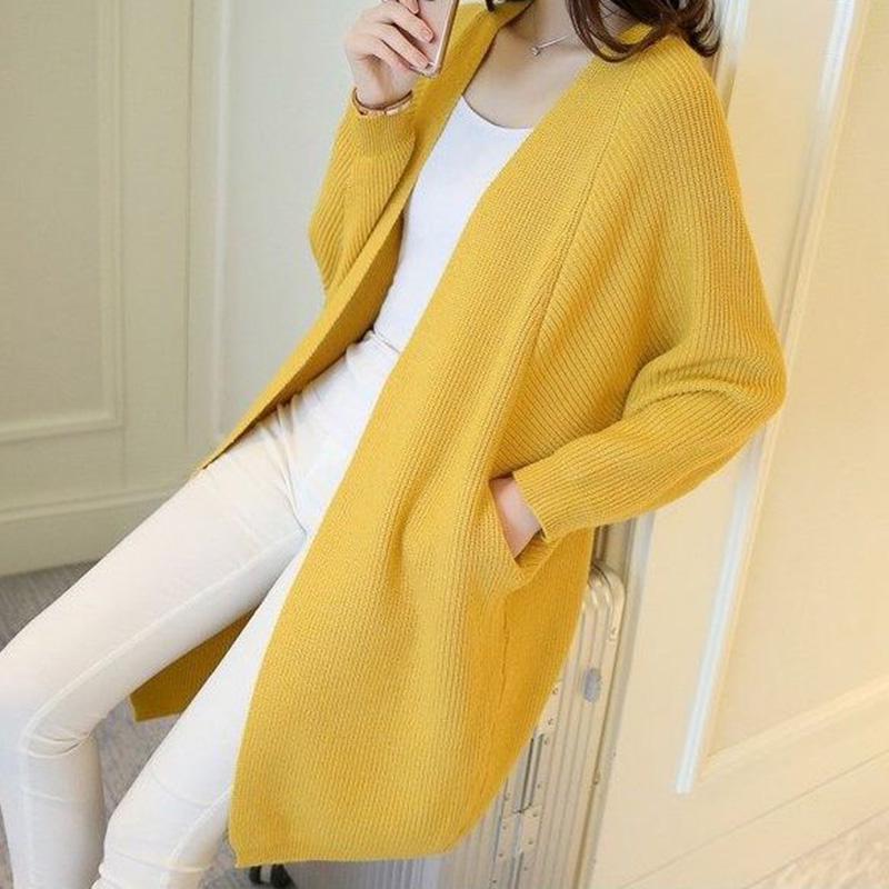Mid-length Loose Knit Cardigan Batwing Sleeve Knitwear Outwear Sweater Autumn and Winter Fashion Casual Knit Coat