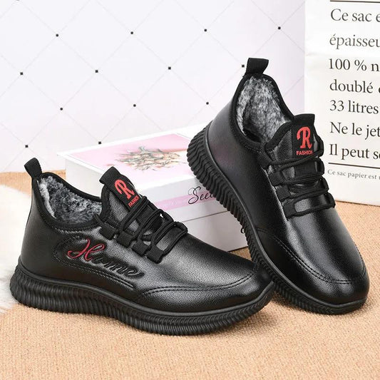Winter Cotton Shoes Women's Fleece Warm Cotton Boots Non-slip Leather Waterproof Snow Boots
