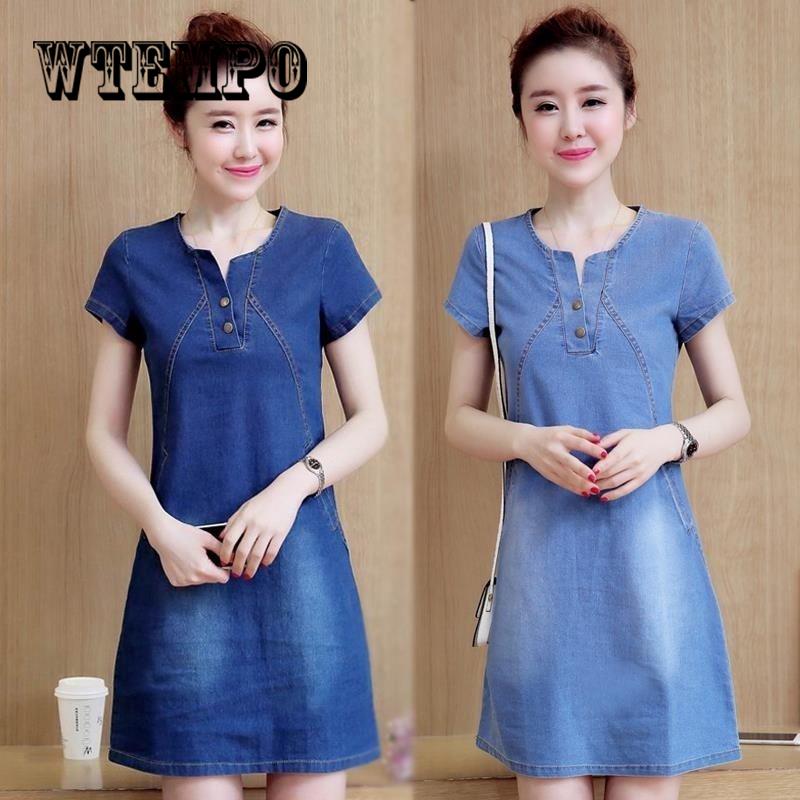 Korean dress for women 2019 Summer Casual Jeans Dress Shirt Dress Jeans Dress