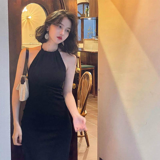 Halter Neck Suspender Dress Women's Mid-length Skirt Temperament Waist Bag Hip Bottoming Skirt