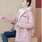 Autumn Winter Women Hooded Parka Jacket Short Thickened  Casual Loose Drawstring Windbreaker Jacket Plus Velvet Parka Coat