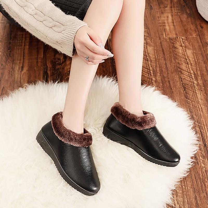 Winter Leather Women's Cotton Shoes Plus Fleece Warm Cotton Shoes Casual Non-slip Mother Shoes