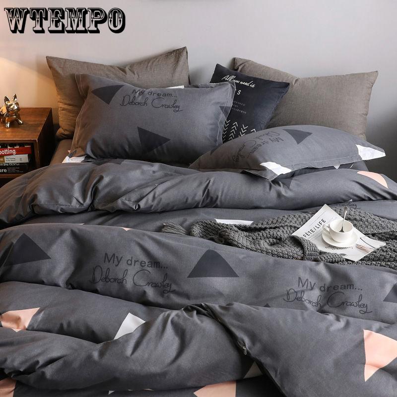 Cotton Grey Bedding Sets with Duvet Cover Bed Sheet Pillowcase Cute Stripe Bed Linen King Queen Twin Size