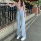Retro Patch Jeans Female Autumn High Street VIBE Wind Wild Display Thin Vertical Straight Wide Leg Pants