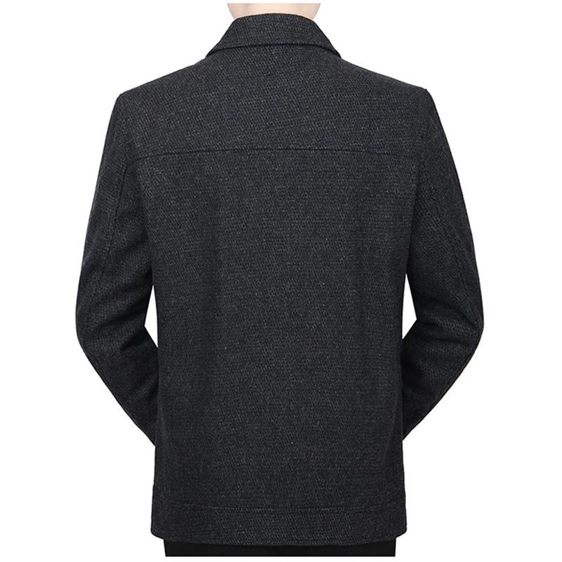 Men's Autumn and Winter Wool Plus Velvet Padded Jacket Stand-collar Casual Jacket Male Warm Thick Coats Mid-length Thick Coat Black Grey Outerwear