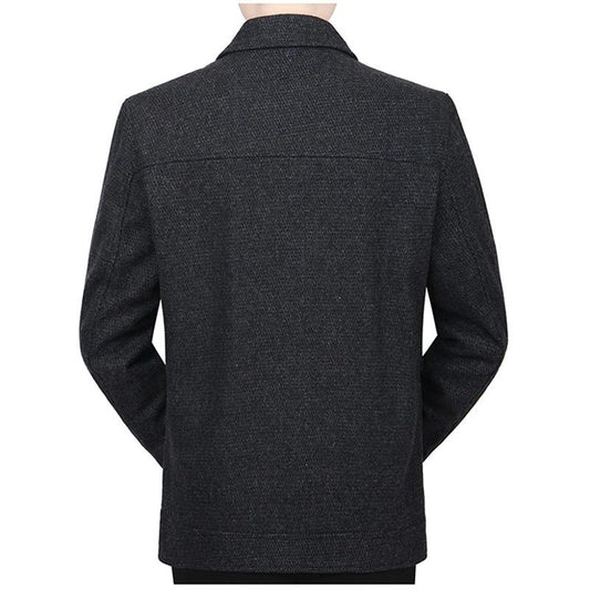 Men's Autumn and Winter Wool Plus Velvet Padded Jacket Stand-collar Casual Jacket Male Warm Thick Coats Mid-length Thick Coat Black Grey Outerwear
