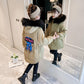 Girls' Warm and Windproof Winter Coat Plus Velvet Thick Casual Mid-length Fur Collar Coat