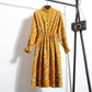 Autumn and winter stand collar floral dress long sleeves in the long section was thin floral skirt