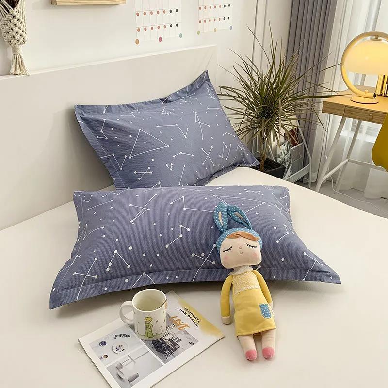 Two-piece Cotton Pillowcase Cute Cartoon Printing Pillowcase for Bedroom Double Pillowcase