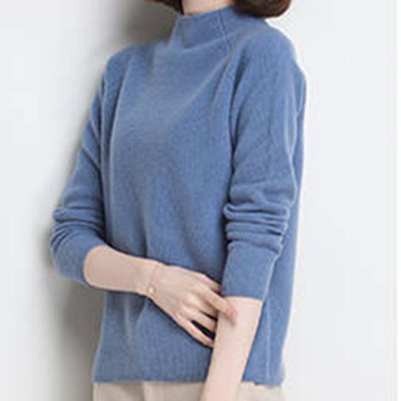 Pofulove Autumn Winter Half-high Collar Thick Short Sweater Women's Hedging Long-sleeved Shirt