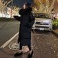 Winter Fluffy Big Fur Collar Hooded Down Jacket Women Mid-length Slim Over The Knee Thick Hooded Winter Warm Plus Fleece Jacket