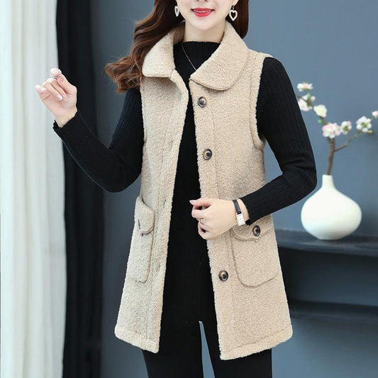 Lamb Velvet and Fur All-in-one Vest Middle-aged and Elderly Women's Tops Spring and Autumn Mother's Loose Coat
