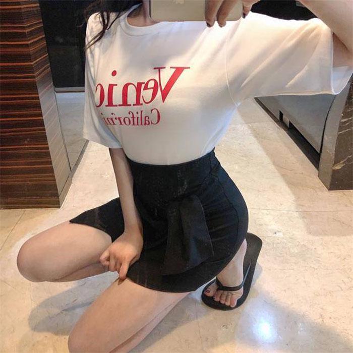 Women Anti-light Skirt High Waist Banded Bow Slim Sexy Package Hip Skirts Mini A-line Skirt