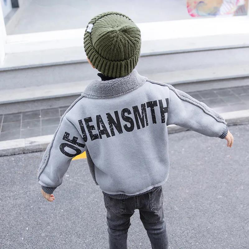 Boys Winter Lamb Wool Coat Plus Velvet Thickening Children's Handsome Trendy Clothes Baby Autumn and Winter Warm Jacket