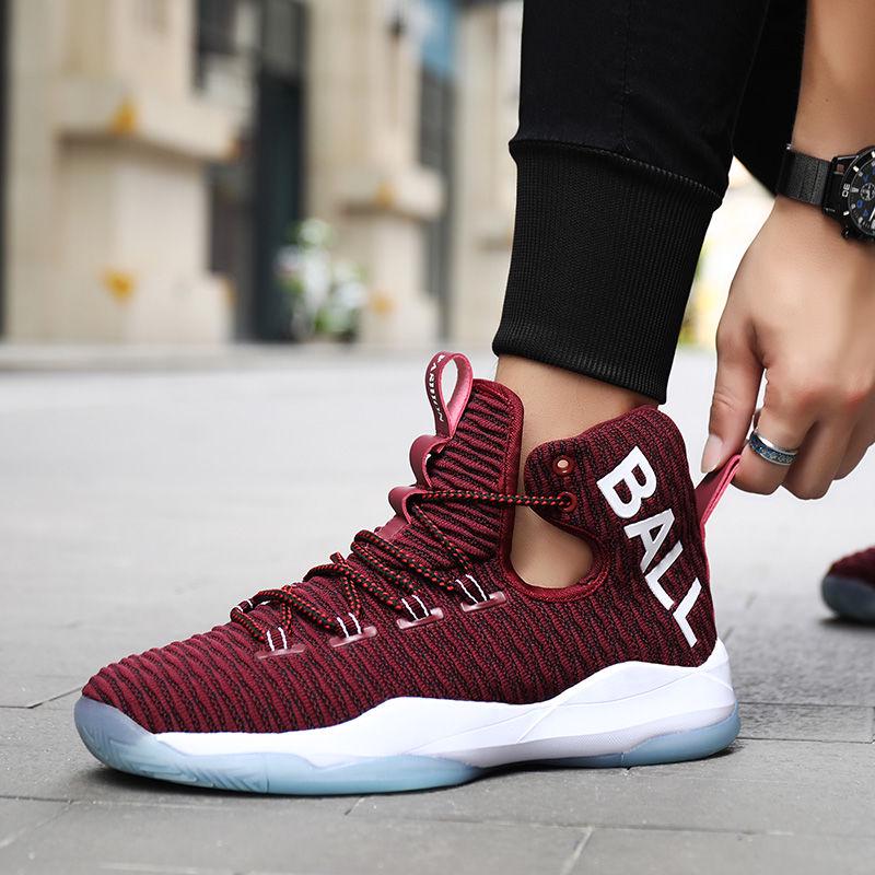 Basketball shoes men's breathable high-top sneakers men's wild casual flying woven mesh sneakers