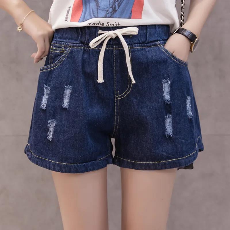Plus Fat Plus Size Women's Loose Denim Shorts Female High Waist Fat Sister Elastic Waist Wide Leg Pants