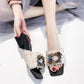 Fashion net red rhinestones with thick heel with a drag sandals ins slippers women summer wear