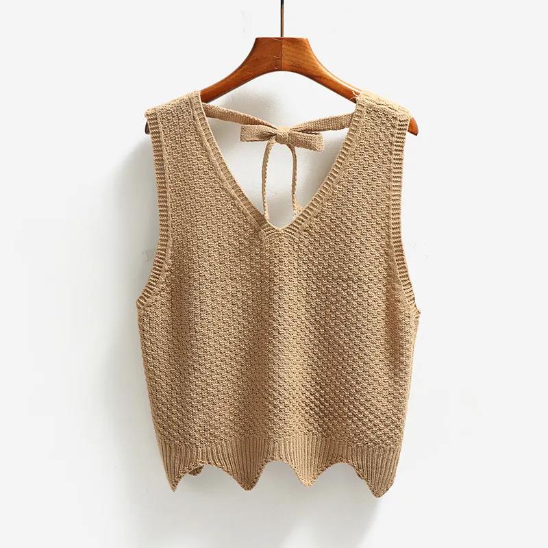 Spring and Autumn Korean Women's Wool Vest Knitted Vest Backless Sleeveless Pullover Sweater Vest V-neck Wool Vest