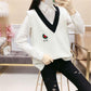 Student College Style V-neck Vest Color Matching Embroidery All-match Knitted Vest Spring and Autumn Outer Sweater Women