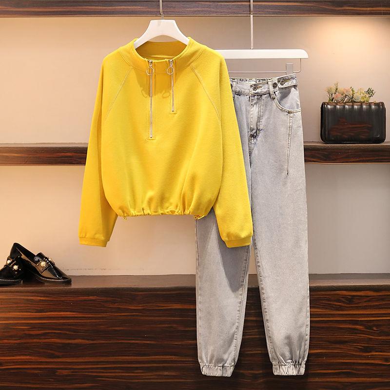Plus Size Women's Autumn Suit Women's 2021 Dress Women's All-match Jeans Two-piece Suit