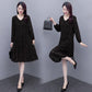 Spring Summer Women's Plus Size Lace Dress Mid-length Long-sleeved A-line Skirt All-match V-neck Women's Dress