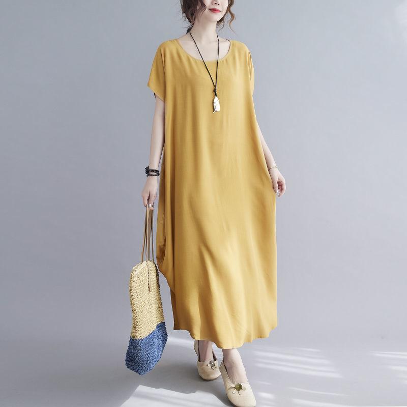 Simple Style Summer Polyester-cotton Sleeveless Dress Plus Size Women's Retro Solid Color Slim Long Dress Loose Robe