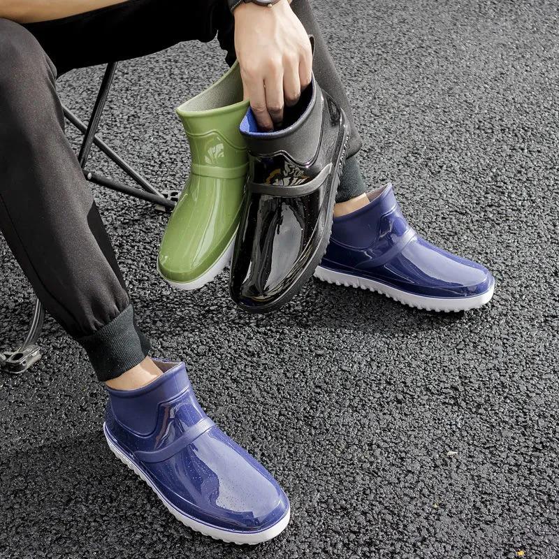 Men Rain Shoes Water Shoes Non Slip Male Solid Sole Rain Boots Four Seasons Short Rubber Rain Boots