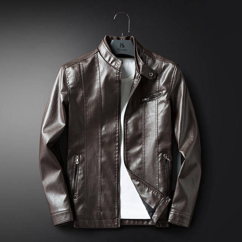 2019 Fashion Autumn Male Leather Jacket Plus Size 3XL Mens Stand Collar Coats Leather Biker Jackets