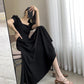 Sexy Black Woman Square Collar Puff Short Sleeves Mid-calf Dress Wedding Part