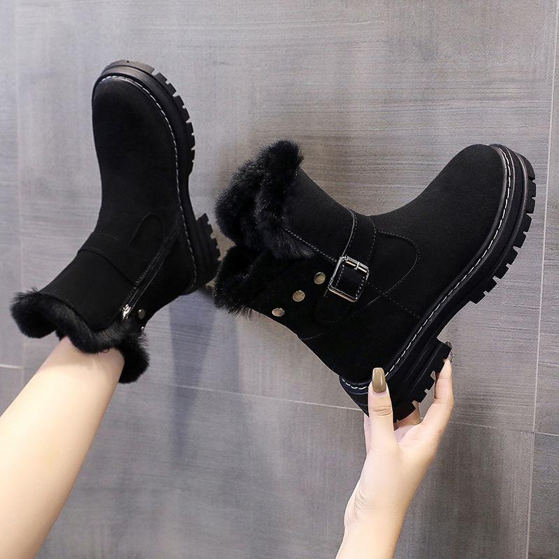 Winter Tube Snow Boots Woman Fur Plus Velvet Thick Bottom Anti-slip Wool Warm Cotton Shoes Winter Boots
