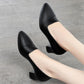 Soft Leather Mother Shoes Medium Heel Single Shoes Women's All-match Professional Work Black Small Leather Shoes Women's High Heels