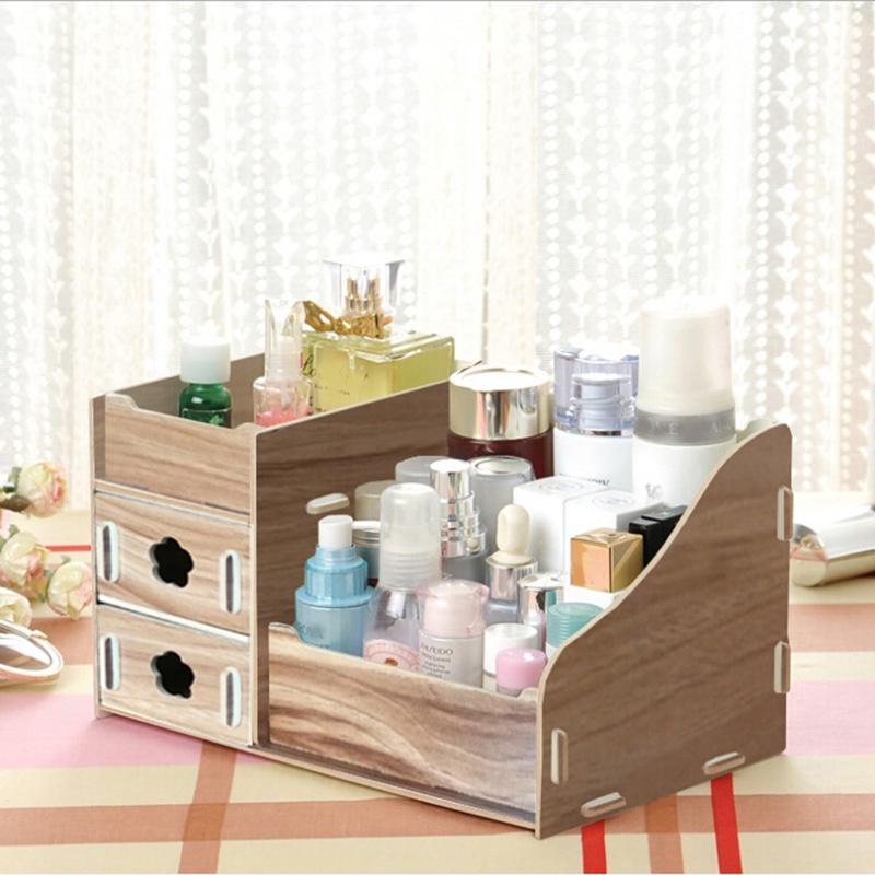 Wooden Office Storage Box Desktop Jewelry Container Organizer Cosmetic Case