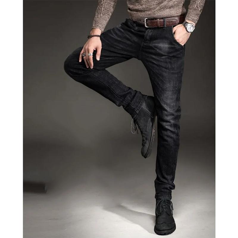 Men's Autumn and Winter Korean Style Stretch Casual Long Pants Denim Long Trousers Men's Bussiness Casual Solid Black Jeans Male Outdoor Slim Pants