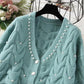 Female Sweet Pearl V-neck Knitted Cardigan Women's Autumn and Winter Versatile Short Knitted Tops