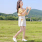 Girls Fashion Clothes Suit Short Sleeve Shirt Short Skirt 2-piece Suit Cartoon Girl Bowknot Cotton Children Clothes Suit