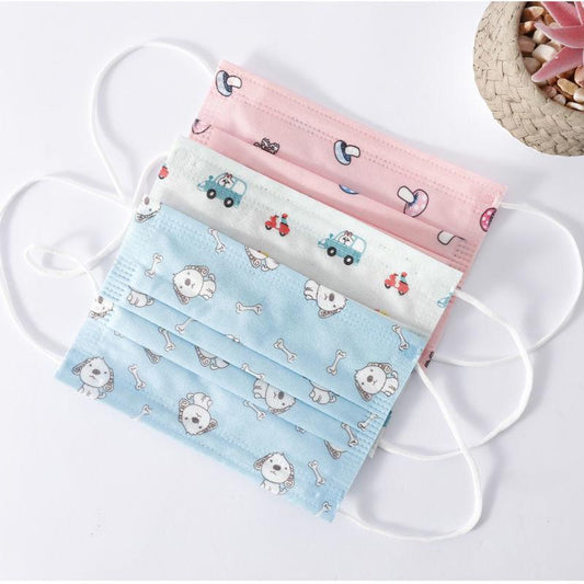 Baby Care Set Cartoon Cute Anti-Dust Mask for Kids Disposable Non-Woven Fabric Masks Random Color