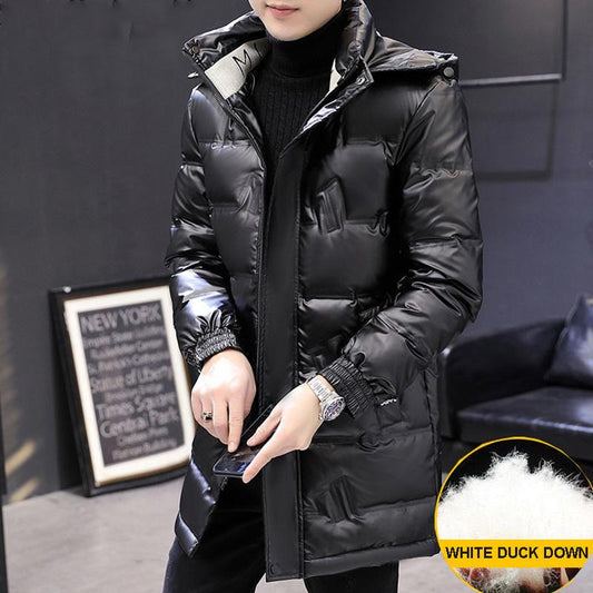Winter Fashion Shiny High-end Down Jacket Men's Mid-length Warm Thin and Light Large Size Youth Jacket