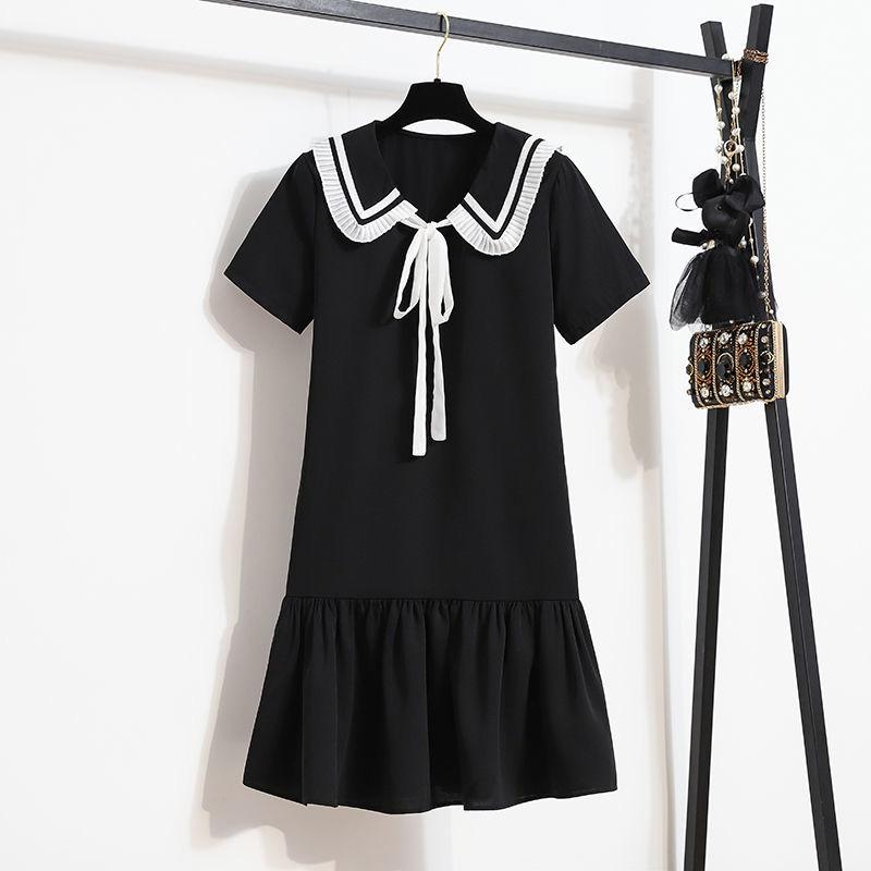 Sailor Collar Navy Dress Sweet Bow-knot Girl Retro Style Student Girls Knee-length Solid Color Dress