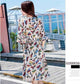 Fashion Summer Cotton Dress Mid-length Elasticated Wasit Printed Dress V-neck Flared Sleeves Dress