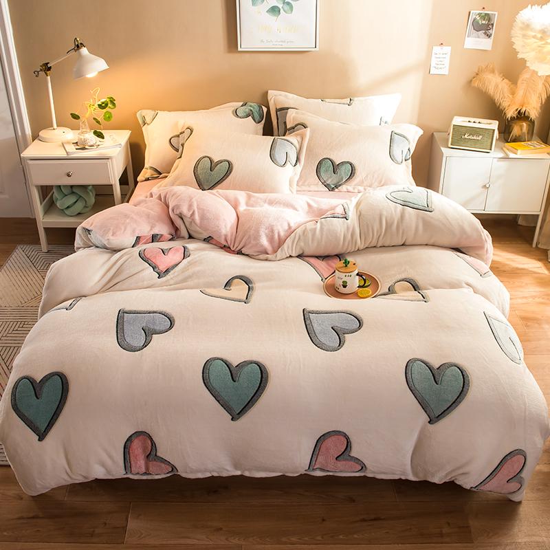 WTEMPO Velvet Bedding Sets Clora Fleece Flat Sheet Warm Duvet Cover Fitted Sheet Queen King Size