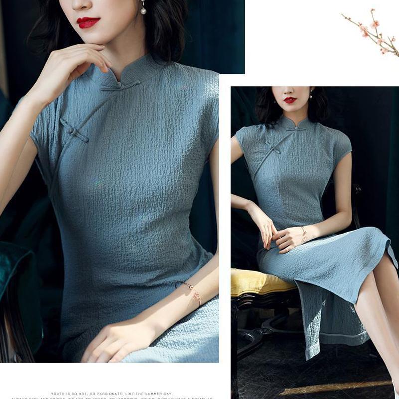 Chinese Style Cheongsam Long Dress Improved Version Cheongsam Women's Dress Skirt Female Summer Thin Retro Chinese Style