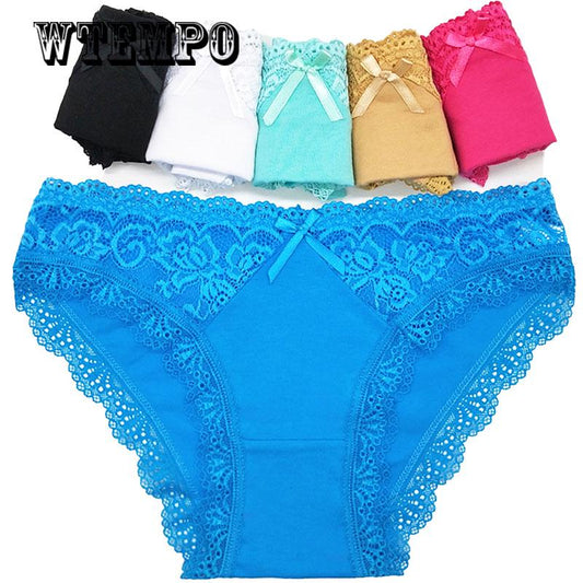 WTEMPO 6 Pcs/Lot Woman Intimate hot lace underpants Brief Soft Cotton Women thongs Panties Low Waist