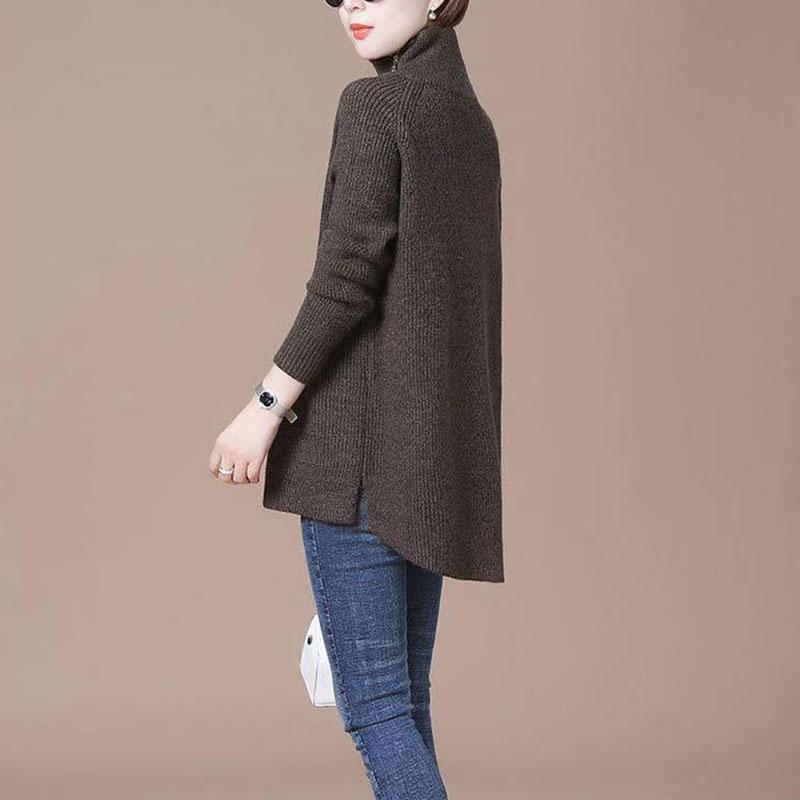 Autumn and Winter High Neck Casual Sweater All-match Knitted Long-sleeved Top Sweater Loose Solid Color Female Jacket