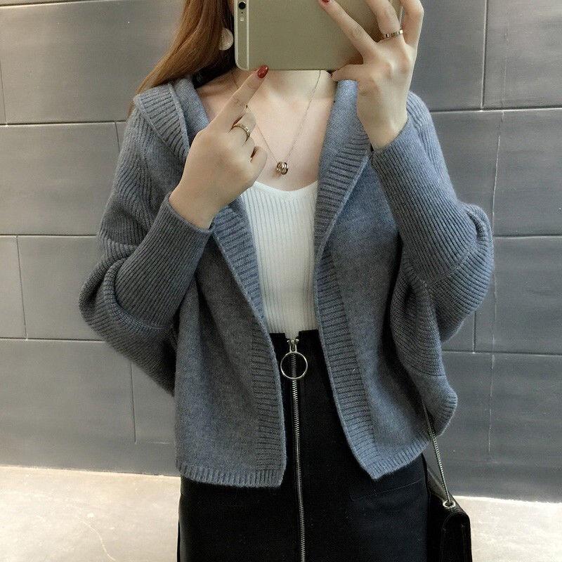 Knit Cardigan Sweater Women Cardigan Sweater Short Coat Sweater Women Loose Hooded