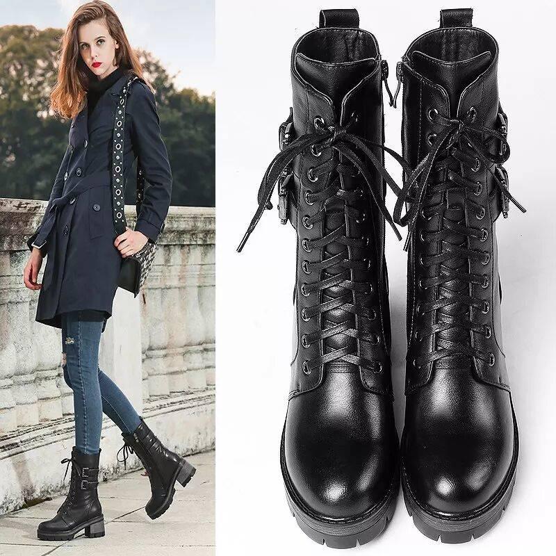 Pair of Boots Martin Boots Warm Winter Shoes Waterproof Mid Calf Snow Boots for Women Botas Mujer